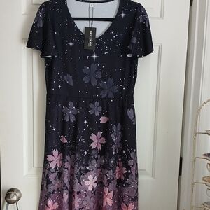 Black Floral Gradient A-line Dress by Molerani